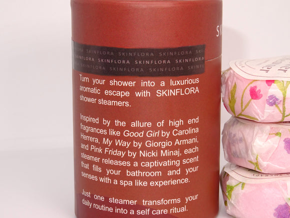 SkinFlora shower steamer branding detail
