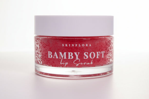 Bamby Soft Lip Scrub jar with red exfoliating formula