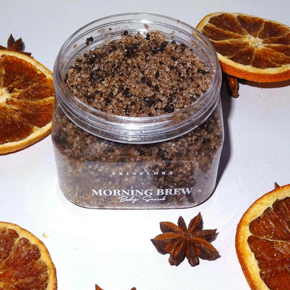Morning Coffee Brew Scrub, Energizing Coffee & Citrus Glow - morning coffee - Skinflora - مقشر القهوة والحمضيات - سكينفلورا