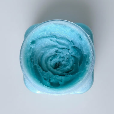 Soft Wave Ocean Body Scrub blue exfoliating texture inside open jar